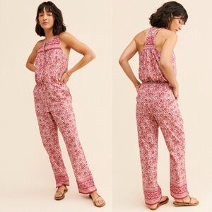 Faherty Adella Indian block print floral sleeveless jumpsuit size XS bohemian